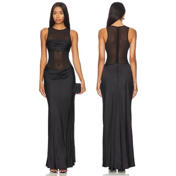 NBD Fiza Maxi Dress Mesh Satin Formal Party Cocktail Evening Gala Classy XXS